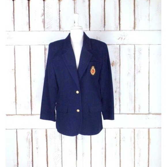 Liz Claiborne dark blue gold button wool blazer jacket - Picture 1 of 5